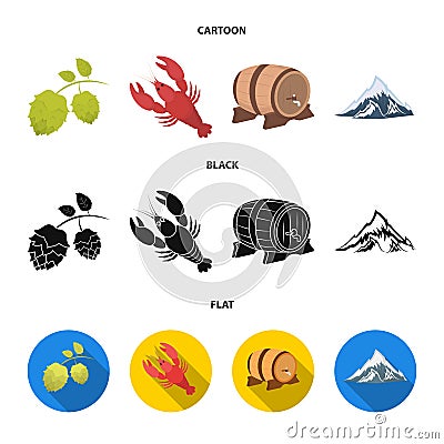 Alps, a barrel of beer, lobster, hops. Oktoberfest set collection icons in cartoon,black,flat style vector symbol stock Vector Illustration