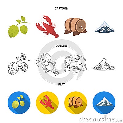 Alps, a barrel of beer, lobster, hops. Oktoberfest set collection icons in cartoon,outline,flat style vector symbol Vector Illustration