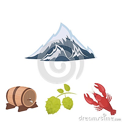 Alps, a barrel of beer, lobster, hops. Oktoberfest set collection icons in cartoon style vector symbol stock Vector Illustration