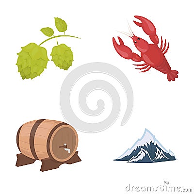 Alps, a barrel of beer, lobster, hops. Oktoberfest set collection icons in cartoon style vector symbol stock Vector Illustration