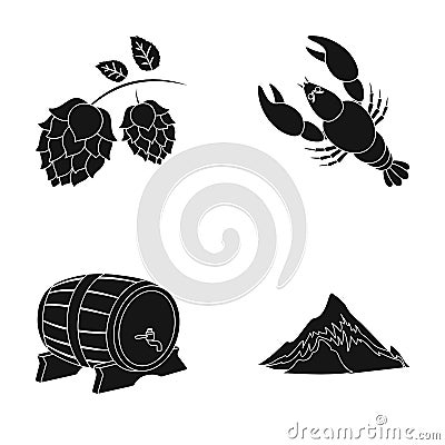 Alps, a barrel of beer, lobster, hops. Oktoberfestset collection icons in black style vector symbol stock illustration Vector Illustration