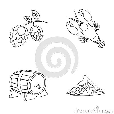 Alps, a barrel of beer, lobster, hops. Oktoberfestset collection icons in monochrome style vector symbol stock Vector Illustration
