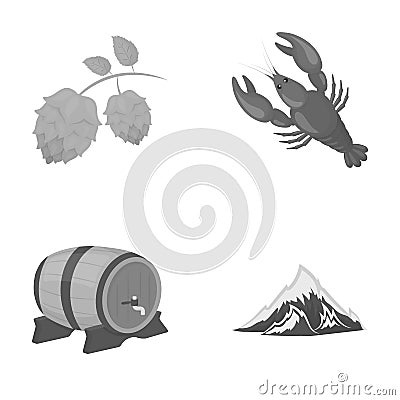 Alps, a barrel of beer, lobster, hops. Oktoberfestset collection icons in outline style vector symbol stock illustration Vector Illustration