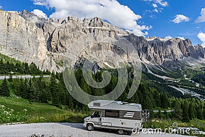 Motorhome vacantion in Alps mountains Editorial Stock Photo