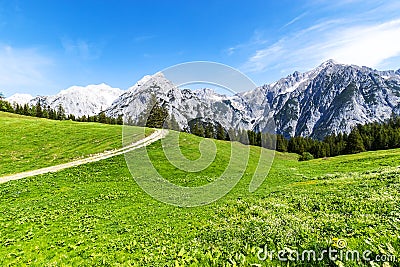 Alps view path trough summer mountain landscape in Tyrol, Austria Stock Photo