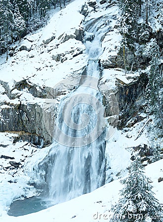 Alps waterfall winter view Stock Photo