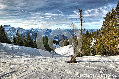 The Alps in winter (view from the Tegelberg-mounta Stock Photo