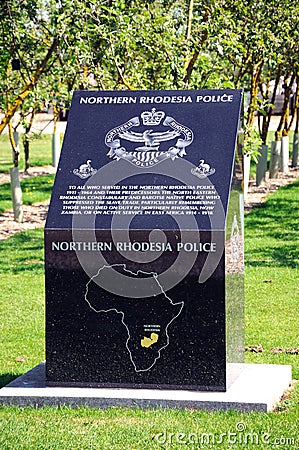 The Northern Rhodesia Police Memorial, Alrewas. Editorial Stock Photo