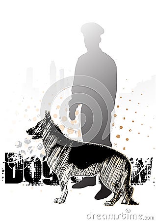 Alsatian dog and policeman Vector Illustration