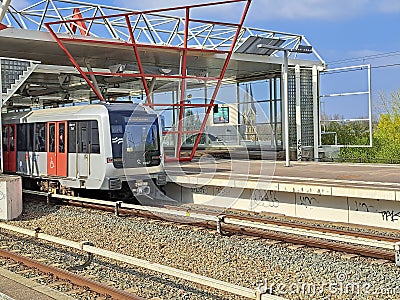 Alstom Metropolis metro Car type M5 of the GVB in Amsterdam Editorial Stock Photo