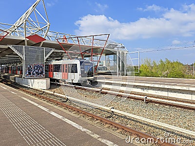 Alstom Metropolis metro Car type M5 of the GVB in Amsterdam Editorial Stock Photo