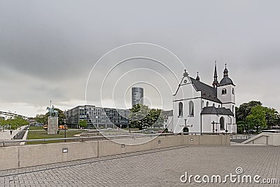 Alt Saint Heribert church, Abtei Deutz and modern officebuilding in Cologne Editorial Stock Photo