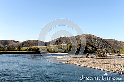 Mountain river Charysh in Western Siberia. Russia Stock Photo