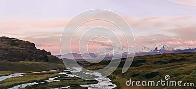 Altai, Ukok plateau. Beautiful sunset with mountains in the background. Snowy peaks autumn. Journey through Russia, Altay Stock Photo