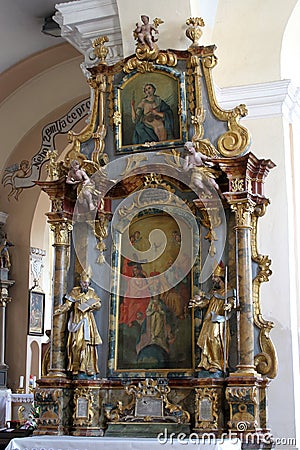 Altar Coronation of the Virgin Mary in the Church of Saint Mary Magdalene in Cazma, Croatia Editorial Stock Photo