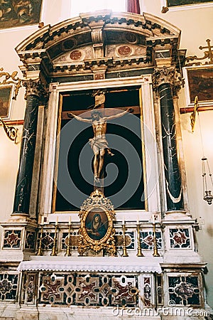 Altar of the Holy Cross, Franciscan Church of the Younger Brothers in Dubrovnik Stock Photo