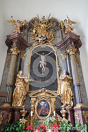 Altar of Holy Cross, Mariahilf church in Graz Stock Photo