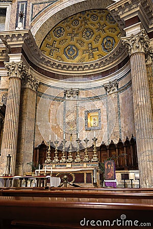 Altar inside the Pantheon building in Rome, Italy Editorial Stock Photo