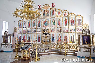 Orenburg, Russian Federation-2 Aprel 2019. altar in the Orthodox Church Editorial Stock Photo