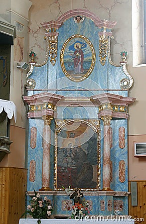 Altar of the Saint Anthony of Padua in the church of the Assumption of the Virgin Mary in Savski Nart, Croatia Editorial Stock Photo