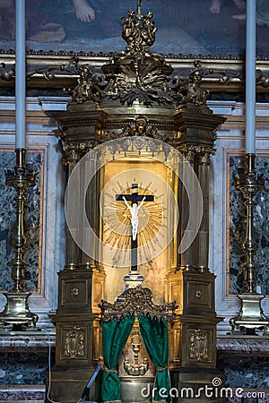 Altar in St. Peter`s Metropolitan Cathedral, Bologna, Italy Editorial Stock Photo