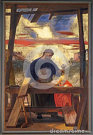 Altarpiece of saint Joseph the Worker in the Basilica di San Lorenzo in Florence Editorial Stock Photo