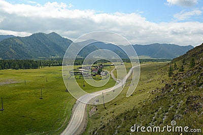 Altay mountain village road Stock Photo