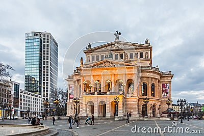 Alte Oper in Frankfurt. Night view. Editorial Stock Photo