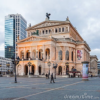 Alte Oper in Frankfurt. Night view. Editorial Stock Photo