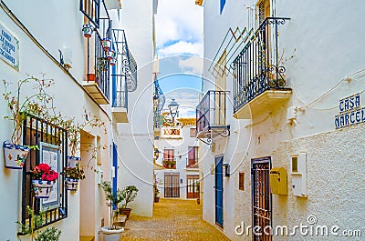 Narrow streets in Altea, Spain Cartoon Illustration