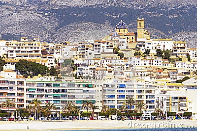Altea, Spain - March 15, 2020: View to beautifuly authentic spanish village Altea, Mediterranean sea and mountains Editorial Stock Photo