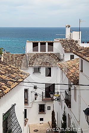 Altea village street, in valencia. rustic and touristic village. Stock Photo