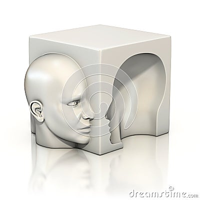 Alter ego, psychology, abstract human head 3d concept Cartoon Illustration