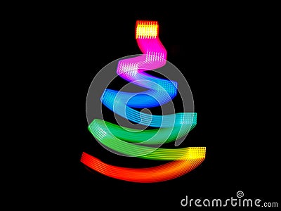 Alternative Christmas tree in colorful neon freezelight rays on black. Creative pattern with copy space for text and Stock Photo
