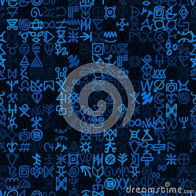 Alternative of digital blue matrix and computer code symbols seamless pattern Vector Illustration