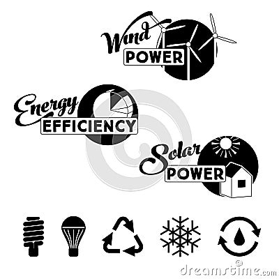 Alternative energy labels and badges: solar power Vector Illustration