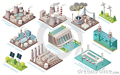 Alternative energy and power production plants Vector Illustration