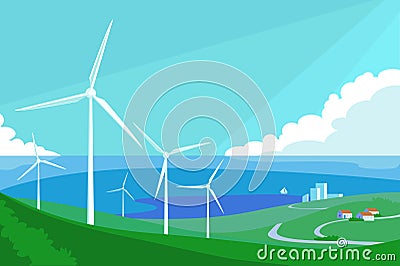 Alternative energy resource with windmills Vector Illustration