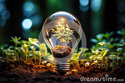 Alternative energy vision: eco plant inside illuminated bulb Stock Photo