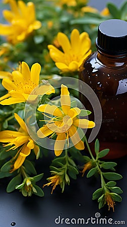 Alternative healing Yellow flowers of Hypericum, used in homeopathic remedies Stock Photo