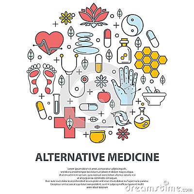 Alternative Medicine centre vector concept. Holistic center, naturopathic medicine, homeopathy, acupuncture, ayurveda Vector Illustration