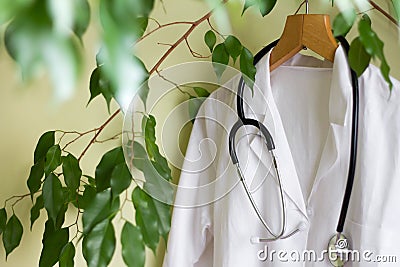 Alternative medicine concept with green tree and doctor coat Stock Photo