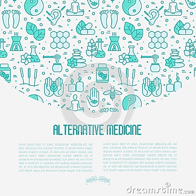 Alternative medicine concept with thin line icons Vector Illustration