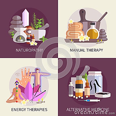 Alternative Medicine Design Concept Set Vector Illustration