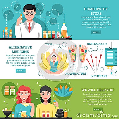 Alternative Medicine Horizontal Banners Vector Illustration