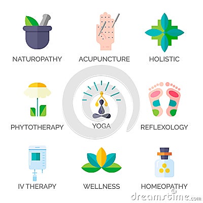 Alternative Medicine icons. Vector Illustration
