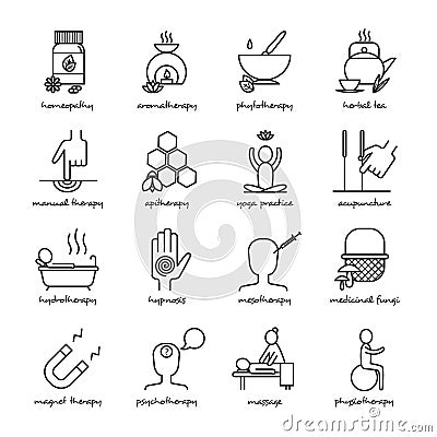 Alternative Medicine Icons Set Vector Illustration