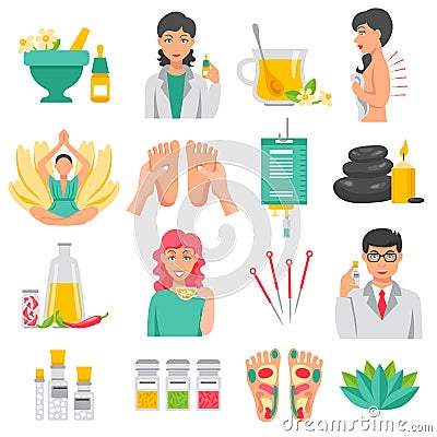 Alternative Medicine Icons Set Vector Illustration