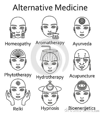 Alternative Medicine icons set Vector Illustration