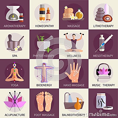 Alternative Medicine Icons Set Vector Illustration